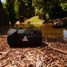Handcrafted Stirling round canvas bag, weather-resistant and durable for camping and outdoor adventures