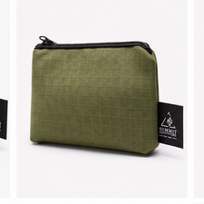 Green Pencil Case with a brand tag on a white background