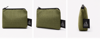 Green Pencil Case with a brand tag on a white background